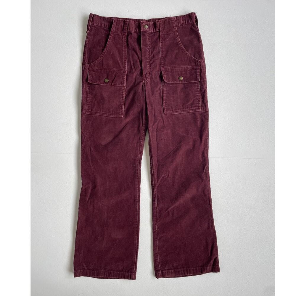 Vtg 80s Maroon Brown WOOLRICH Corduroy Cargo Pants / Retro / 31-32" W Pockets